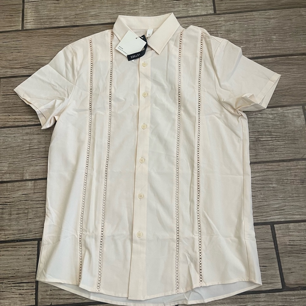 Men's Cream Short Sleeve Button-Down Shirt